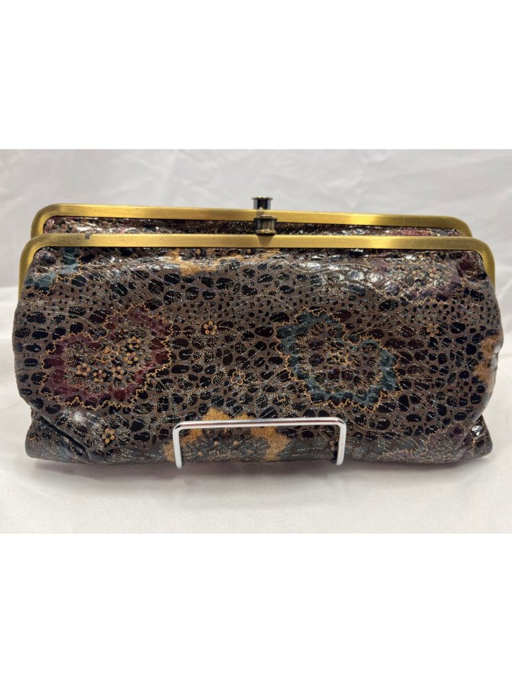 HOBO International Lauren Clutch Wallet Floral Glazed Leather Double Frame